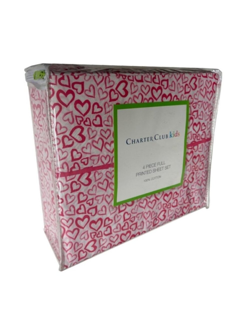 RED HEARTS Charter Club 250 TC Printed 100% Cotton Sateen-Weave FULL Sheet Set